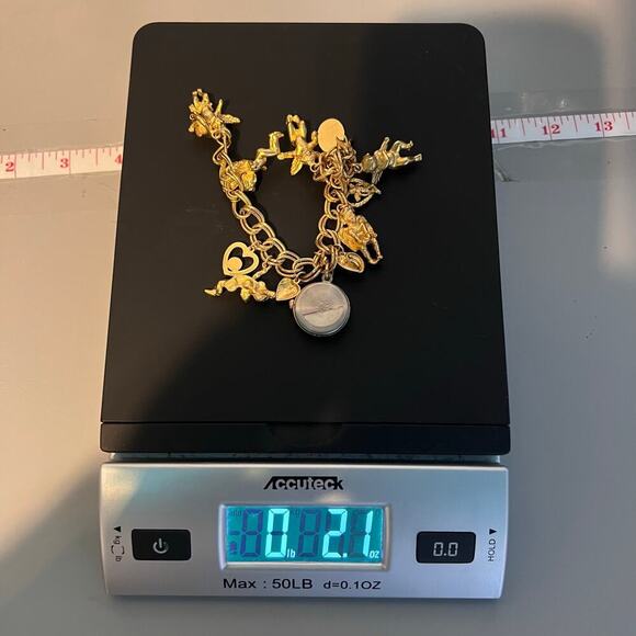 Vintage Kirks Folly Secret Of The Seven Angels Goldtone Charm Watch Bracelet SZ7 - Picture 8 of 16